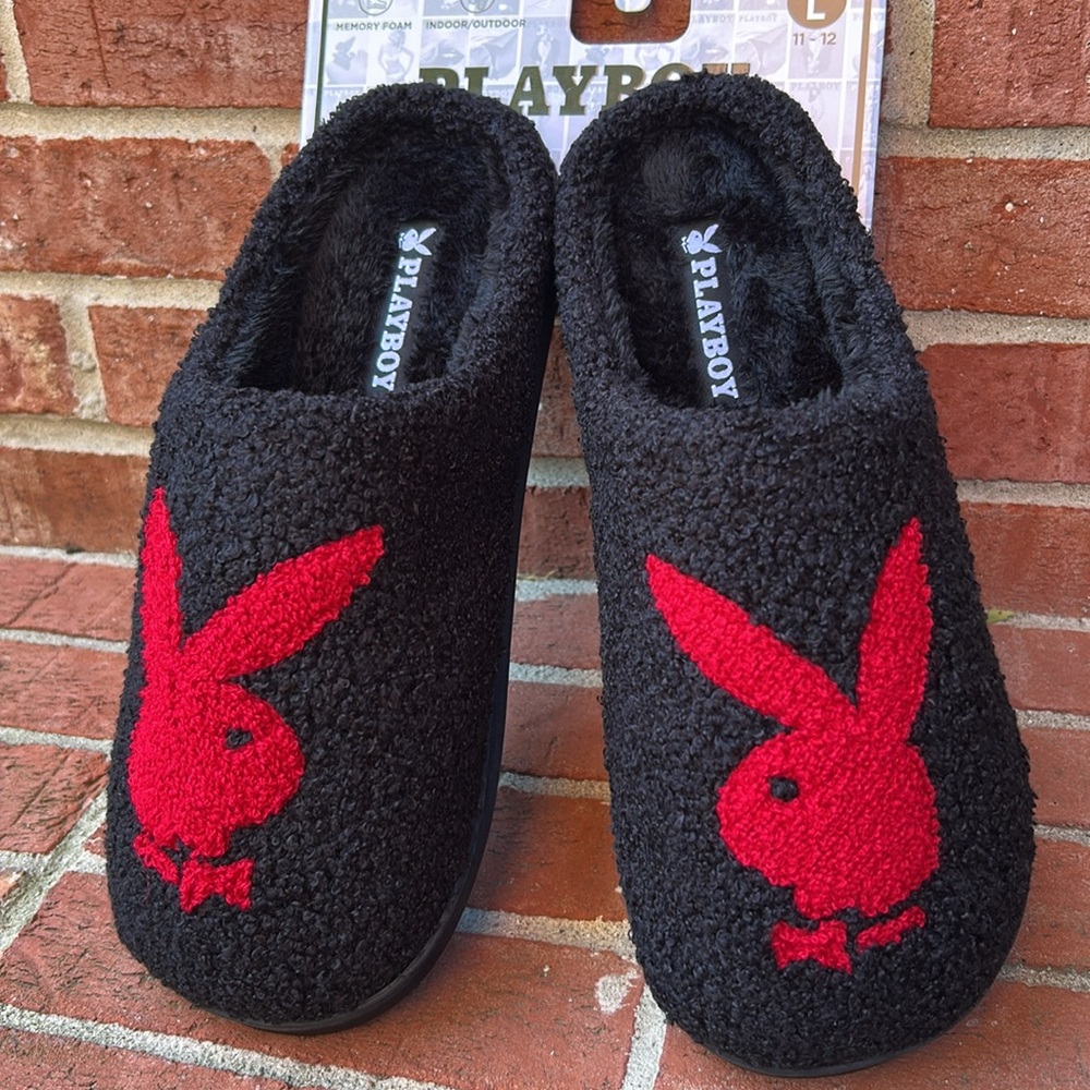 PLAYBOY BUNNY Authentic Black/Red Logo Detailed Memory Foam Men’s Slippers - Picture 4 of 7